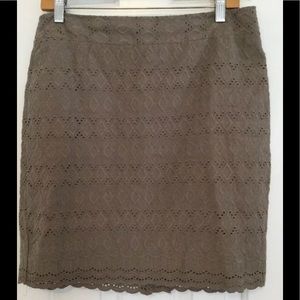 Ann Taylor khaki eyelet pencil skirt